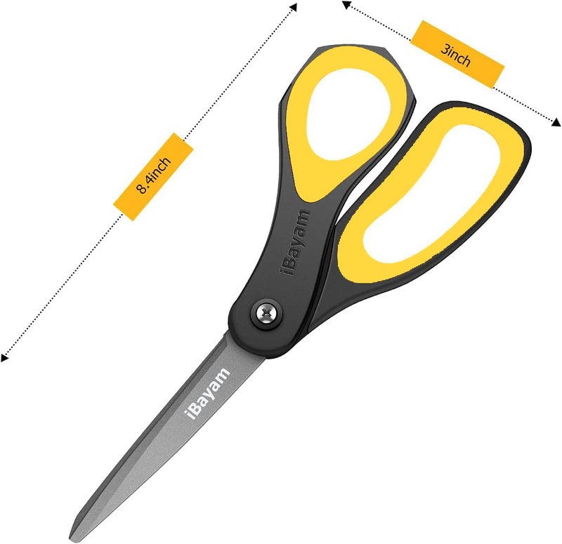 iBayam Scissors, iBayam 3 Pack 8" All Purpose Nonstick Scissors, 2.5MM Thickness Titanium Blades with Comfort Grip, Heavy Duty Shears for Office School Home Classroom General Use Art and Craft DIY Supplies - Image 2